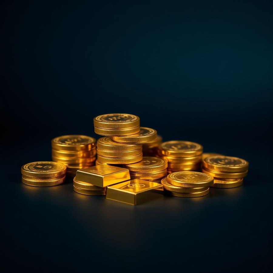 Gold coins and bars